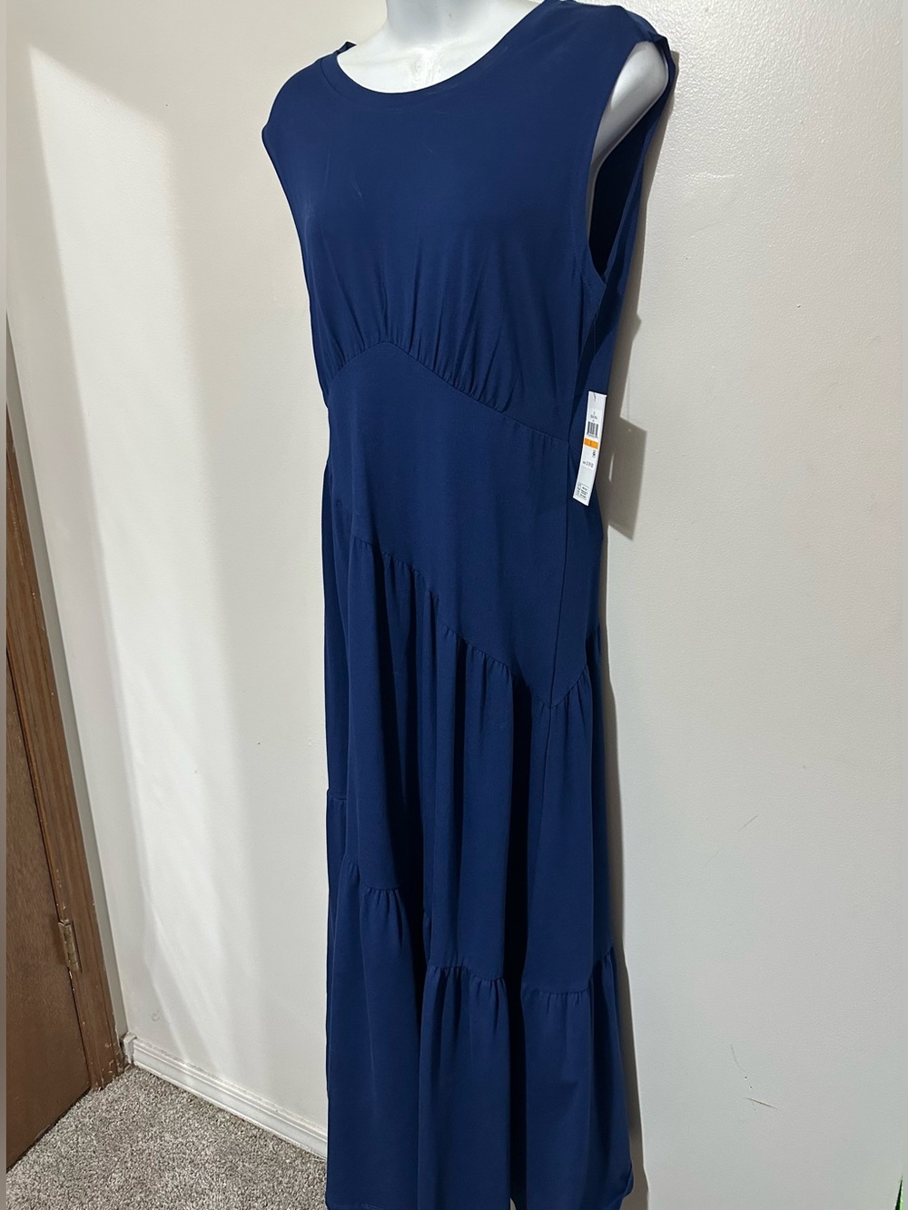 DKNY Navy Sleeveless Maxi Dress S – Tiered Flowy Casual Chic